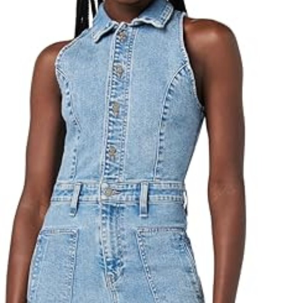 HUDSON Women's Sleeveless Collared Halter Utility Dress with Pockets